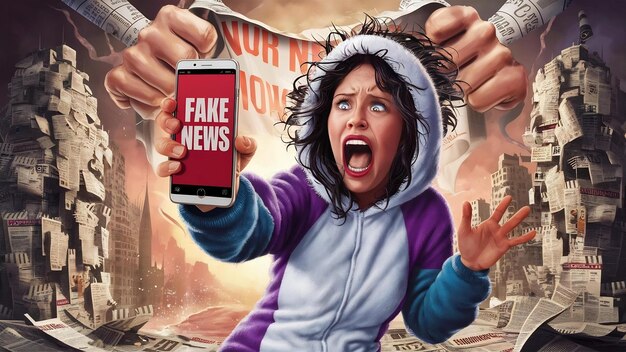 A close-up of a person's hands holding a smartphone with a news article visible, superimposed with a 