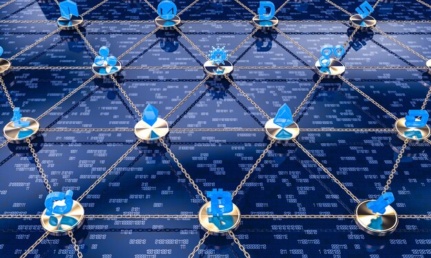 A depiction of a secure data network with interconnected nodes, symbolizing the importance of cybersecurity in healthcare technology.