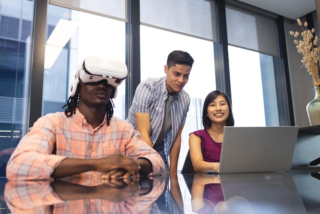 A diverse group of people collaborating remotely on a virtual project using advanced digital tools, showcasing the future of work with flexibility and global connectivity.