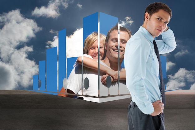 A split image showing a family happily moving into an affordable housing unit and a worried individual holding an eviction notice. The image contrasting security and uncertainty.