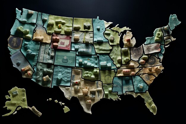 A map of the United States, with different states highlighted to indicate varying levels of state-sponsored financial relief programs and their respective eligibility criteria.